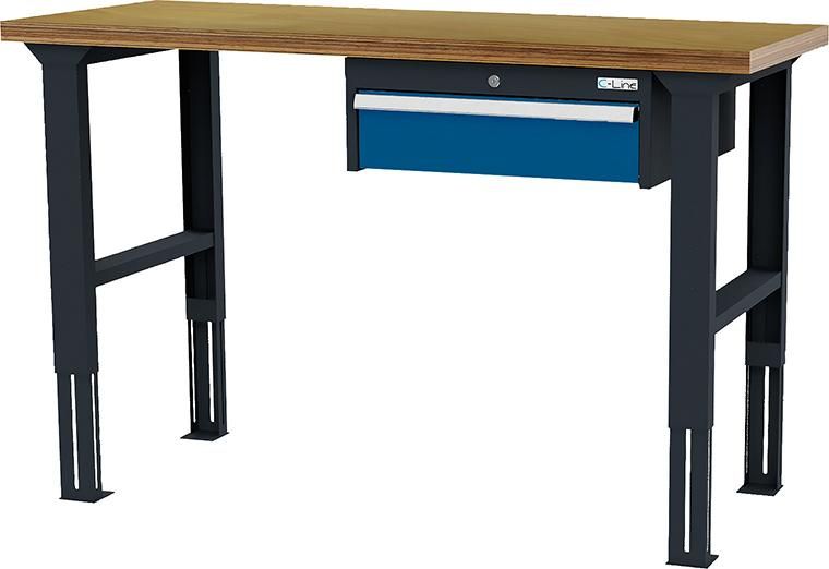 Arbeitstisch höhenvers. mit 1 Schublade B2000xT600xH760-1060 mm RAL 7016/5010 Buche MP