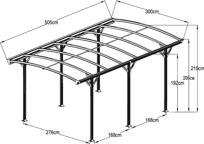 Carport6 Standfuße300 x 505 x 206/219 cmBeschaffungsartikel