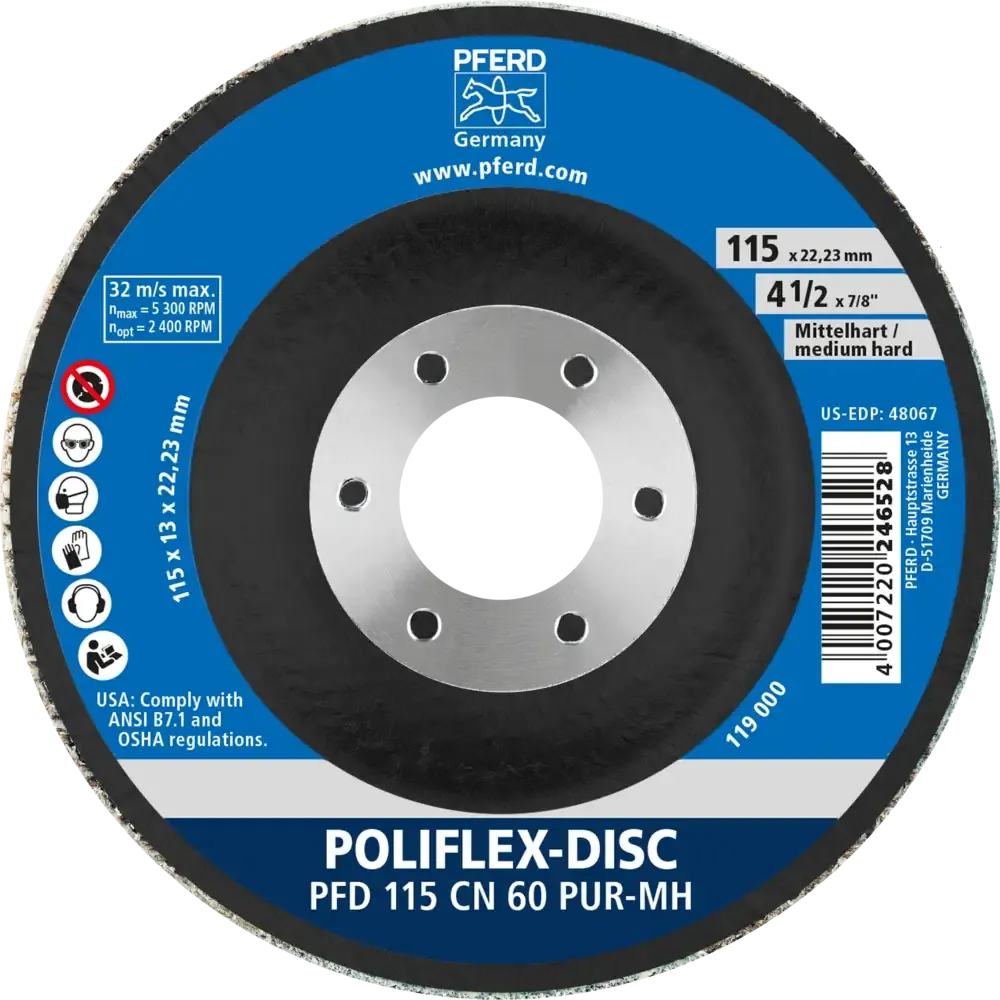 PFERD Poliflex Disc PFD Ø 115x14mm Bohrung-Ø 22,23mm Bindung