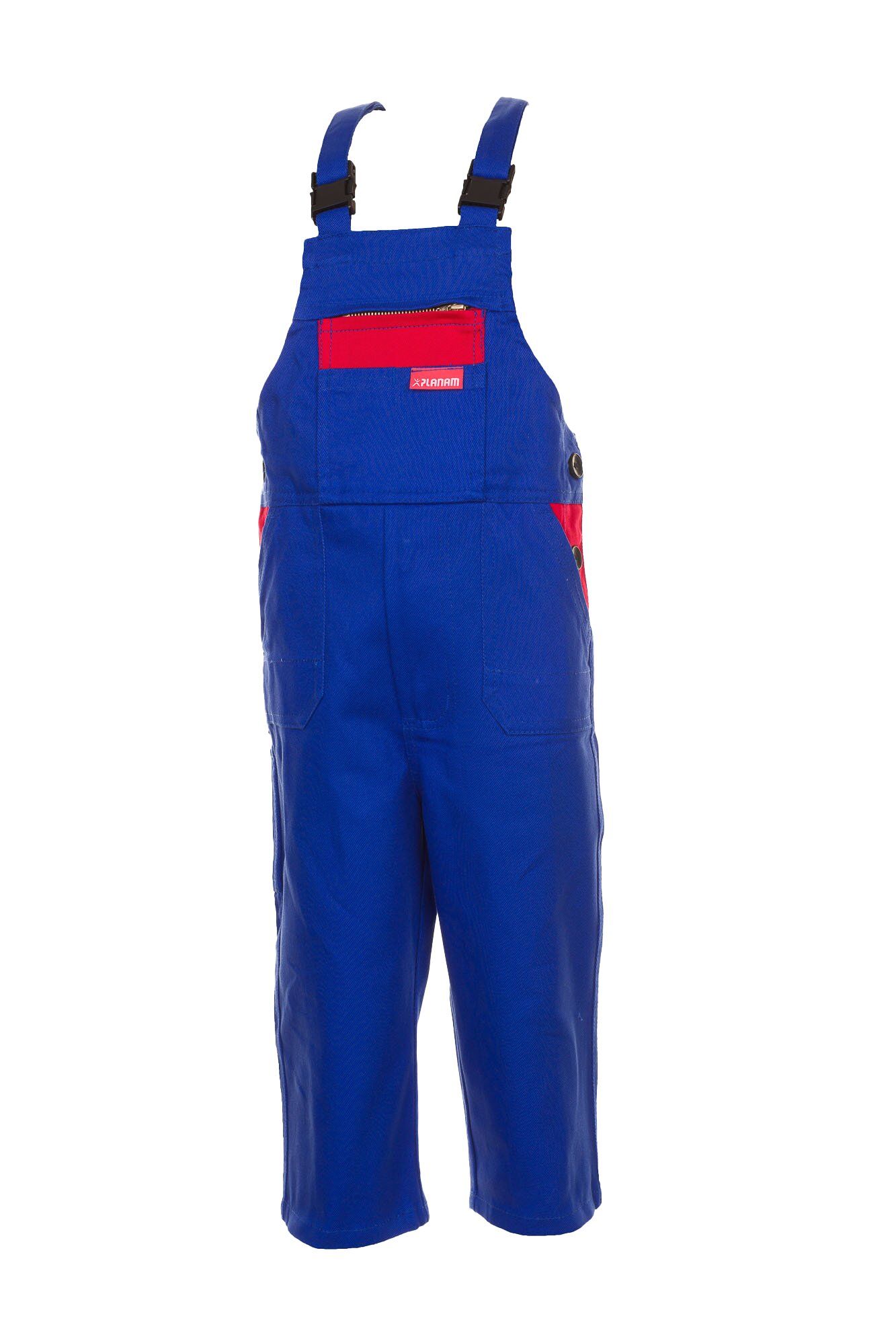 Planam Kids Latzhose BW 290, Kids kornblumenblau/rot Gr. 110/116
