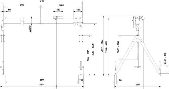 Aluportalkran stationär H2786-4336 mm 2000 kg TL 4000 mm Alu-Doppel-Träger