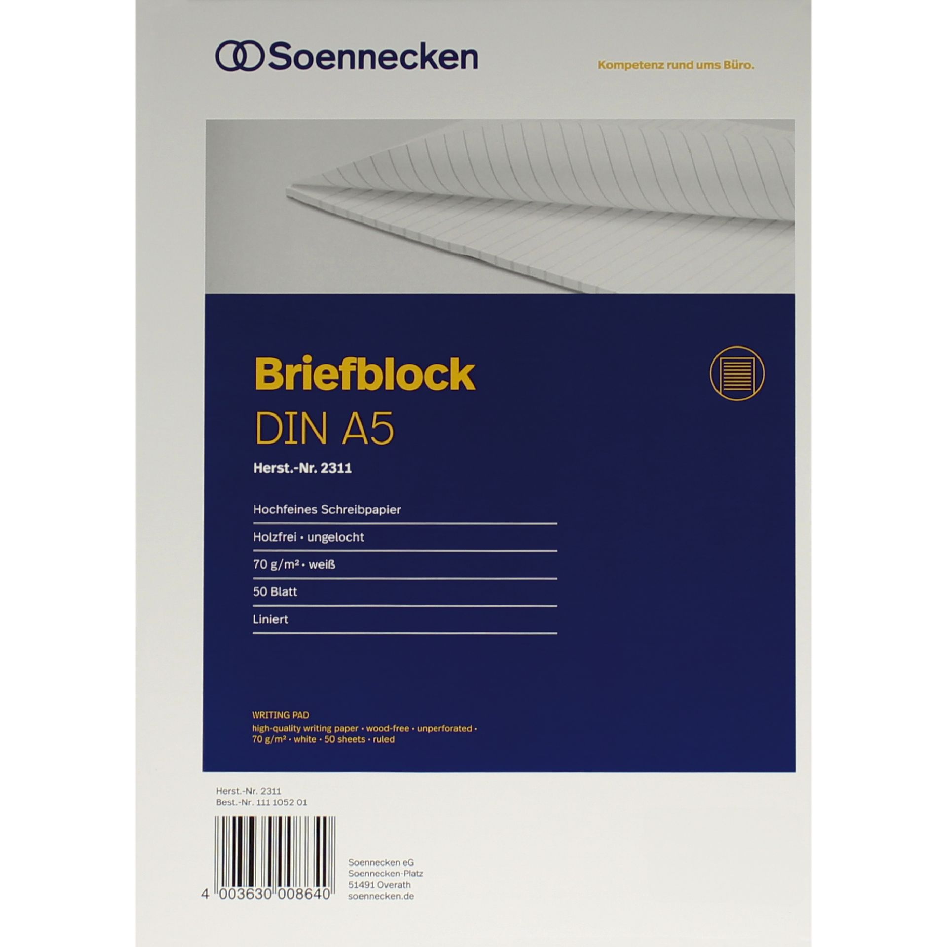 Briefblock DIN A5 70g liniert 50Blatt weiß