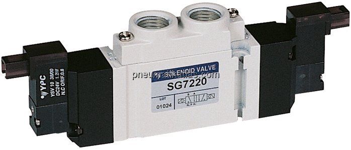 5/2-Wege Magnetventil, G 1/4" (G 1/8"), Impulsventil, 24 V=