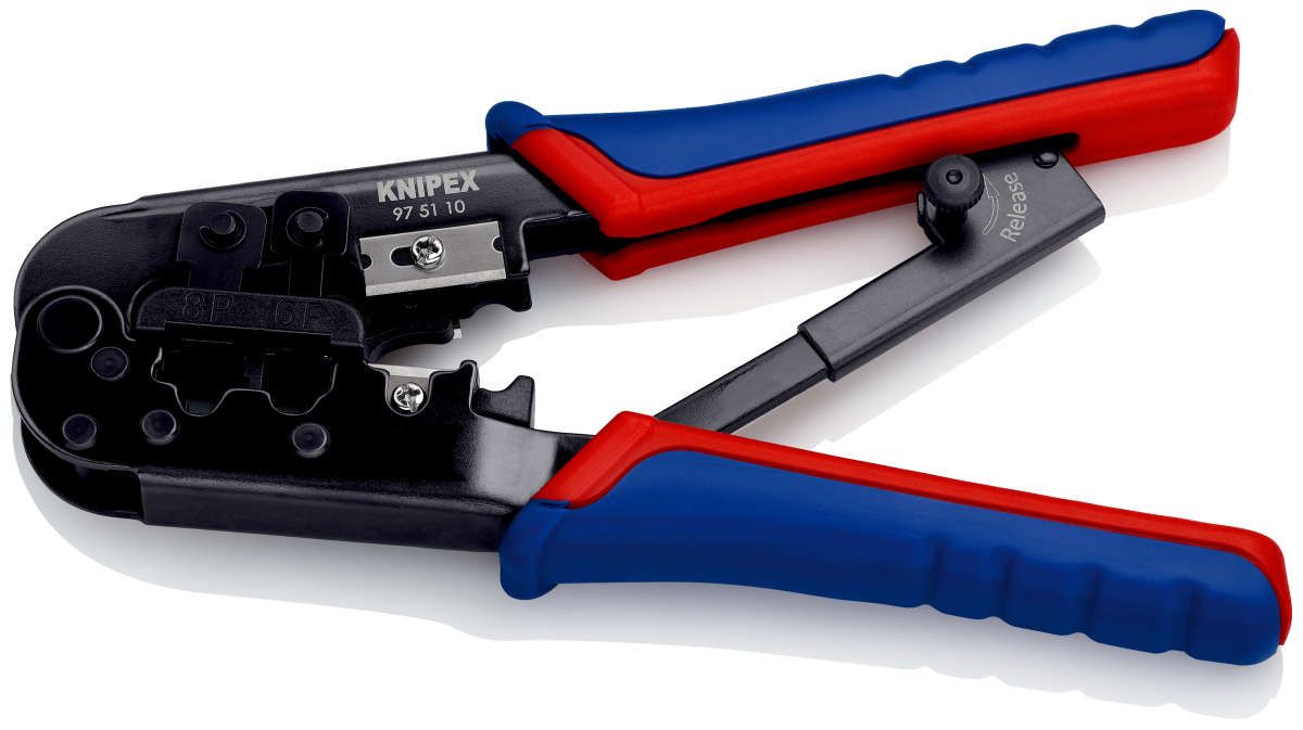KNIPEX 97 51 10 Crimpzange für Westernstecker mit Mehrkomponenten-Hüllen brüniert 190 mm
