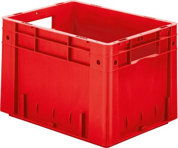 Transport-Stapelkasten B400xT300xH270 mm rot Auflast 600kg mit Griffloch LA-KA-PE