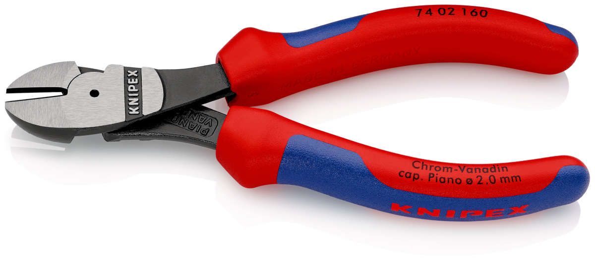 KNIPEX 74 02 160 Kraft-Seitenschneider mit Mehrkomponenten-Hüllen schwarz atramentiert 160 mm