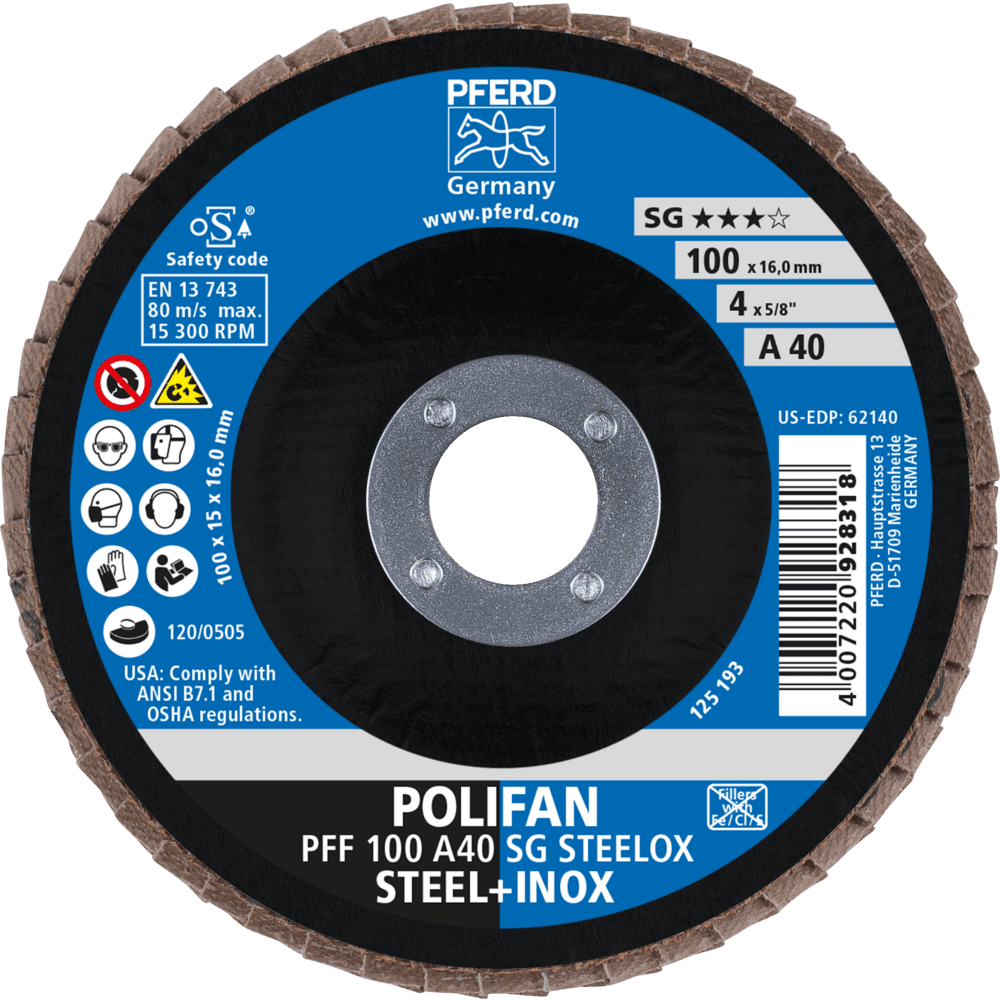 PFERD POLIFAN-Fächerscheiben PFF 100 A 40 SG STEELOX/16,0