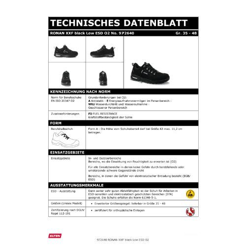 ELTEN RONAN XXF Berufshalbschuh O2 ESD, Schwarz, Gr. 38
