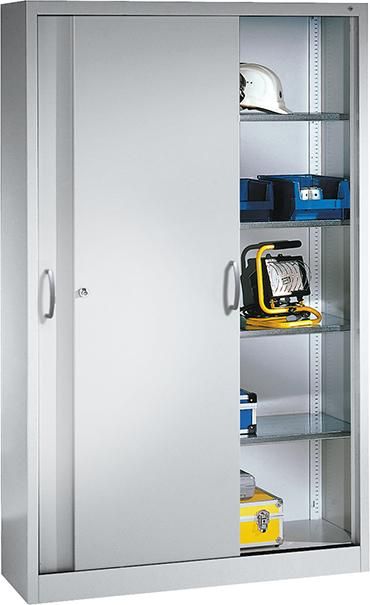 Schiebetürenschrank B1200xT400xH1950 mm RAL 7035, 4 Fachböden CP