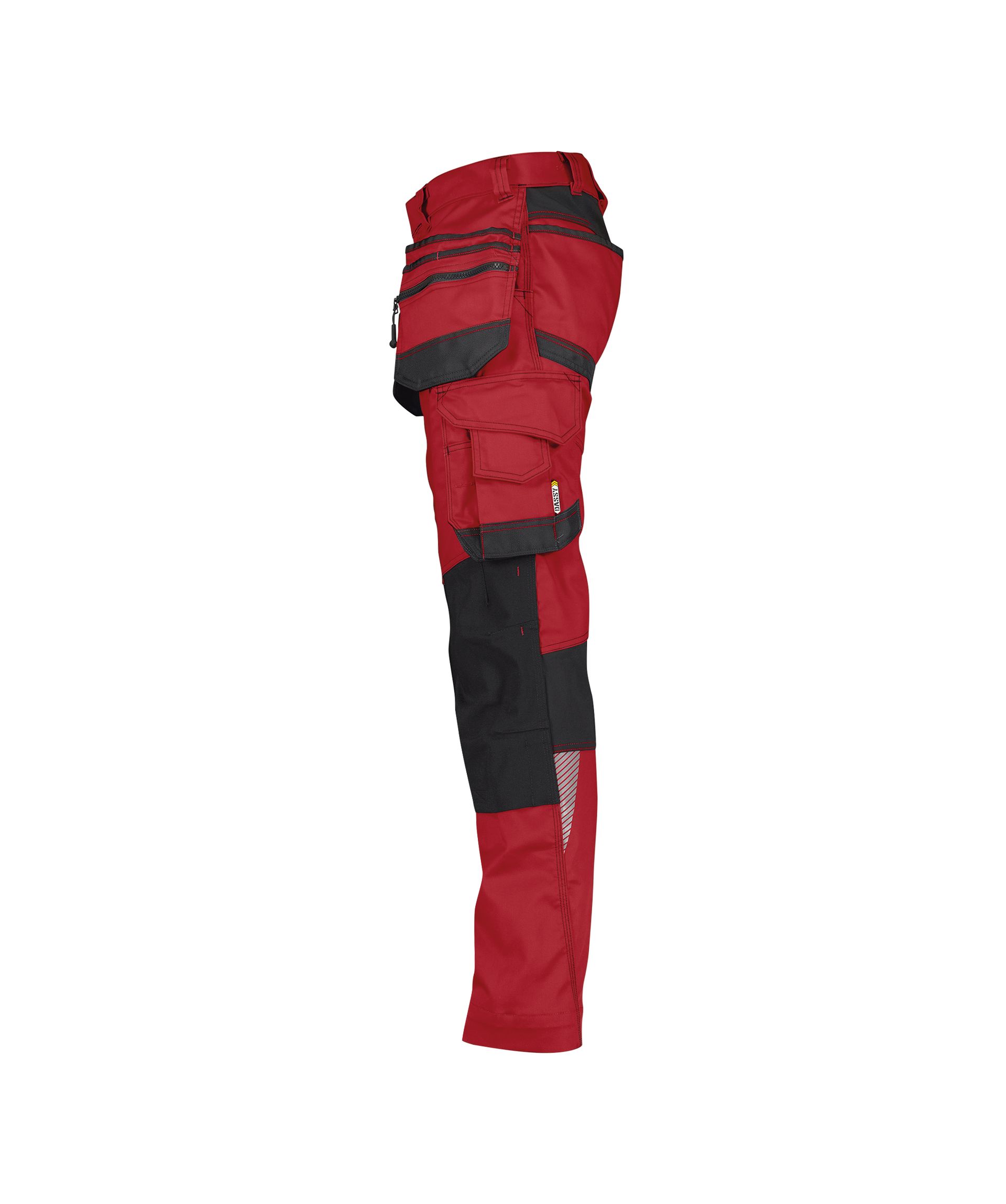 DASSY® FLUX - Stretch-Arbeitshose mit Holstertaschen und Kniepolstertaschen - rot/schwarz, Gr. 48