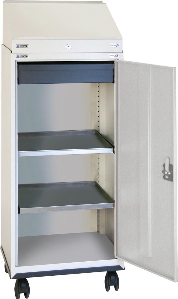 Schreibpultschrank B500xT500xH1310 mm RAL7035 1 Schublade, 2 Wannen