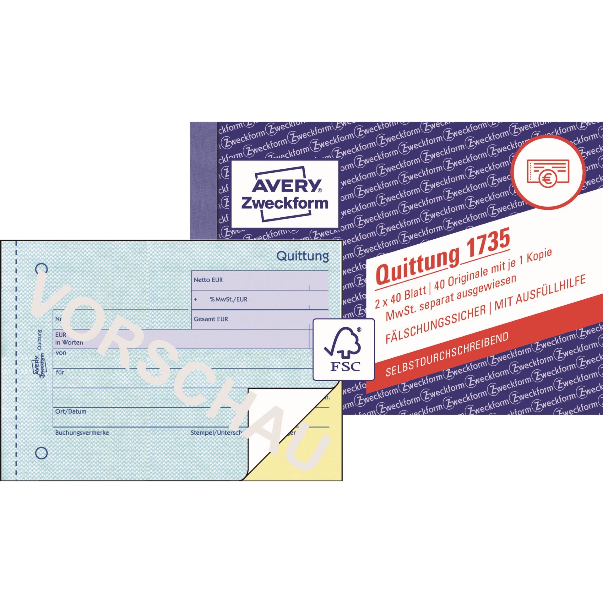 Quittung DIN A6 quer 2x40Blatt