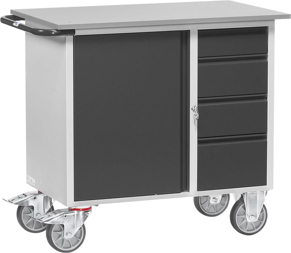 Werkstattwagen B1080xT590xH915mm RAL 7035/7016 4 Schubladen, 1 Schrank