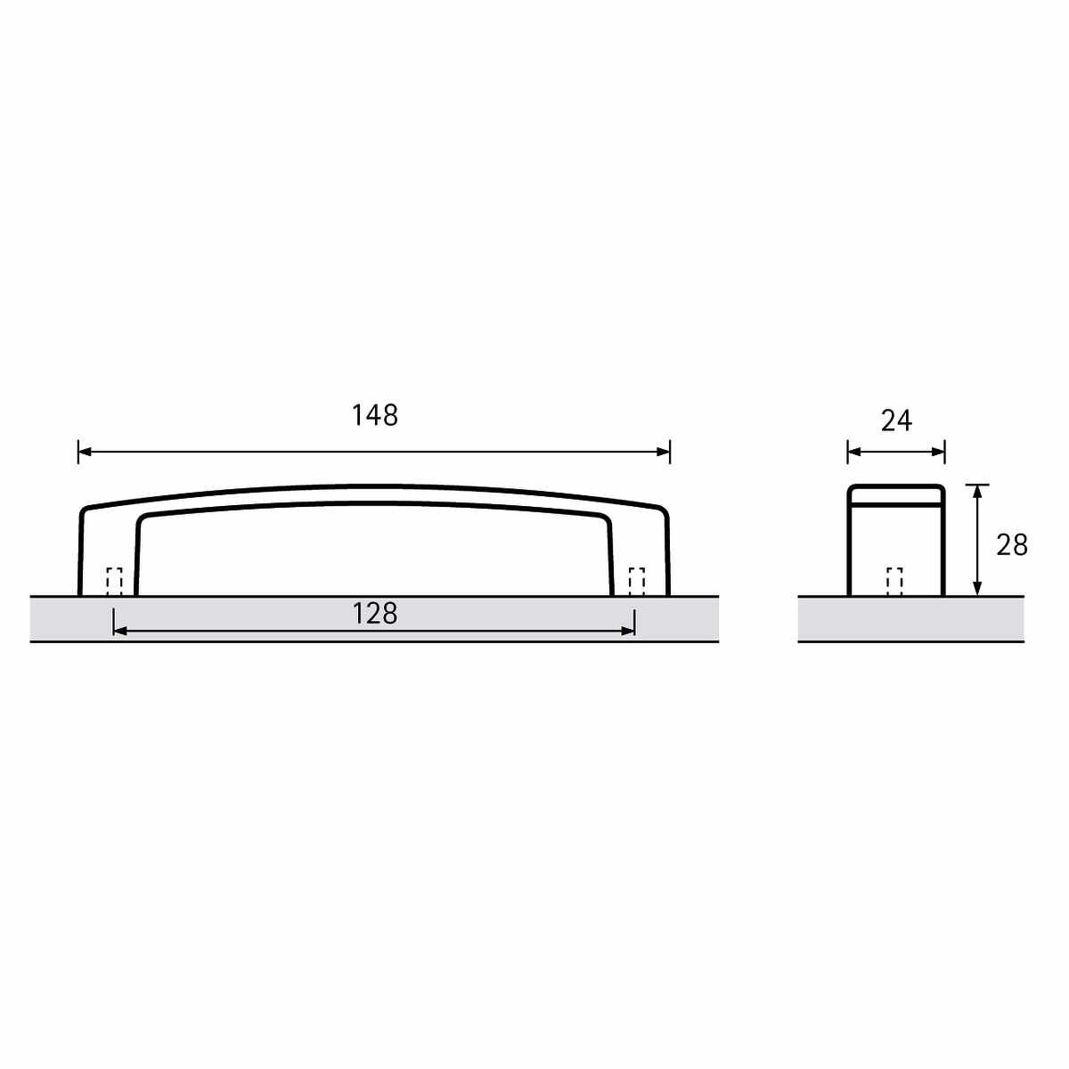 Griff Vesontio, Bohrabstand 128, L 148 mm, B 24 mm