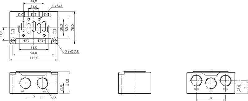 Anschlussplatte ISO 5599-1 Größe 2, G 1/2"
