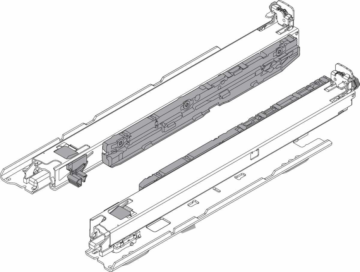 MOVENTO BLUMOTION int./für TOB geeignet/für SERVO-DRIVE geeignet, Vollauszug, Führung, 40 kg, NL=450 mm, für Kupplung, Bodenmontage, links/rechts, verzinkt