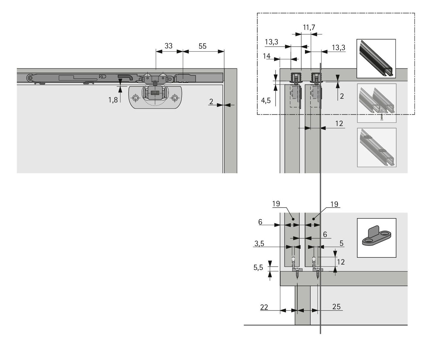 HETTICH Laufprofil SysLine S 2000 mm