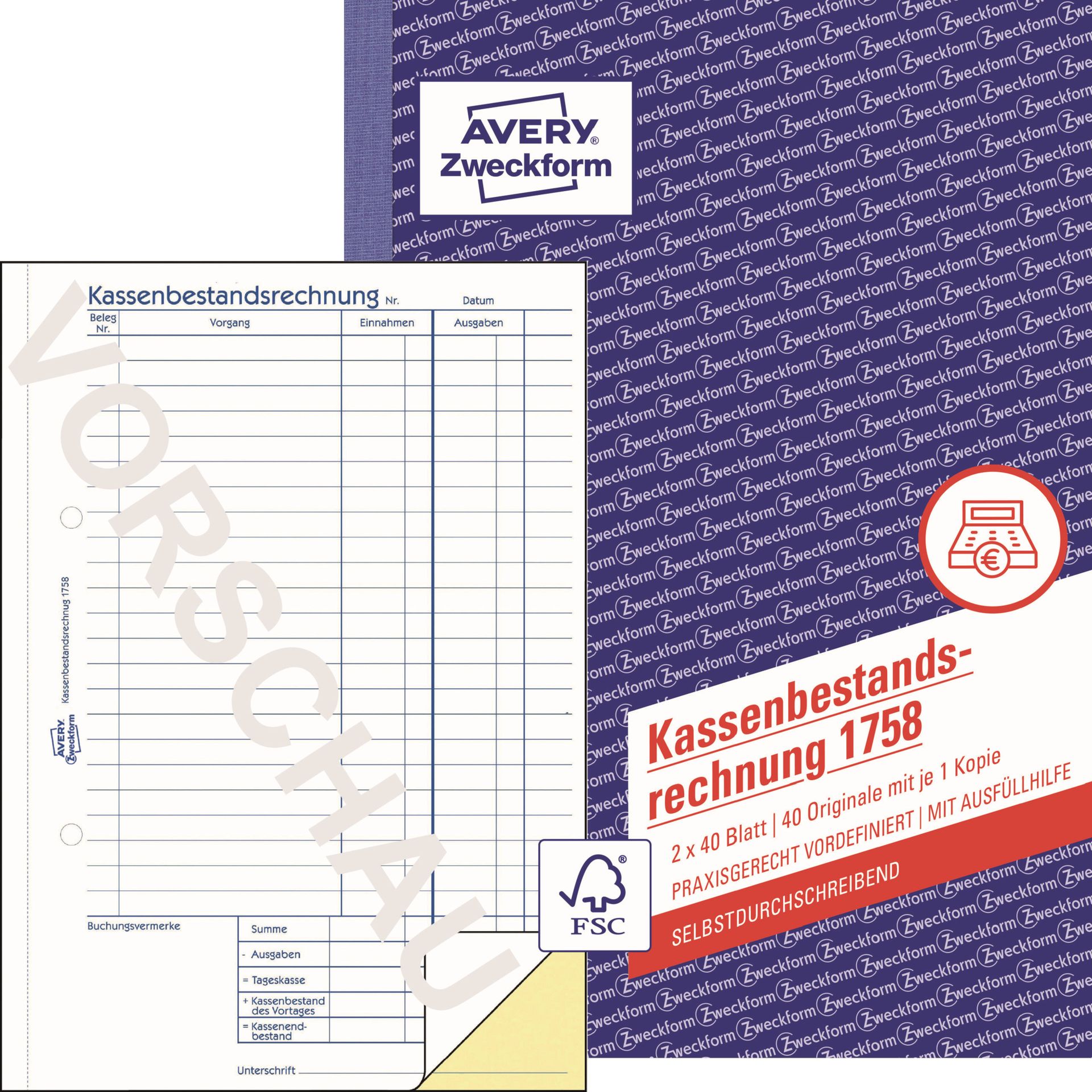 Kassenabrechnung DIN A5 SD 2x40Bl.