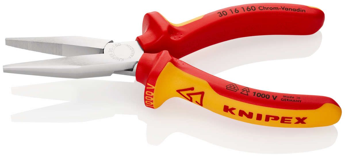 KNIPEX 30 16 160 Langbeckzange isoliert mit Mehrkomponenten-Hüllen, VDE-geprüft verchromt 160 mm