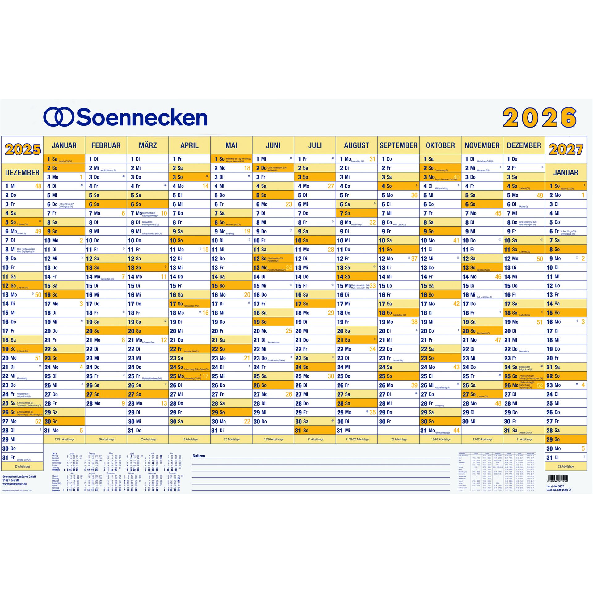Plakatkalender 2026 100x70cm 14M/1S Folie