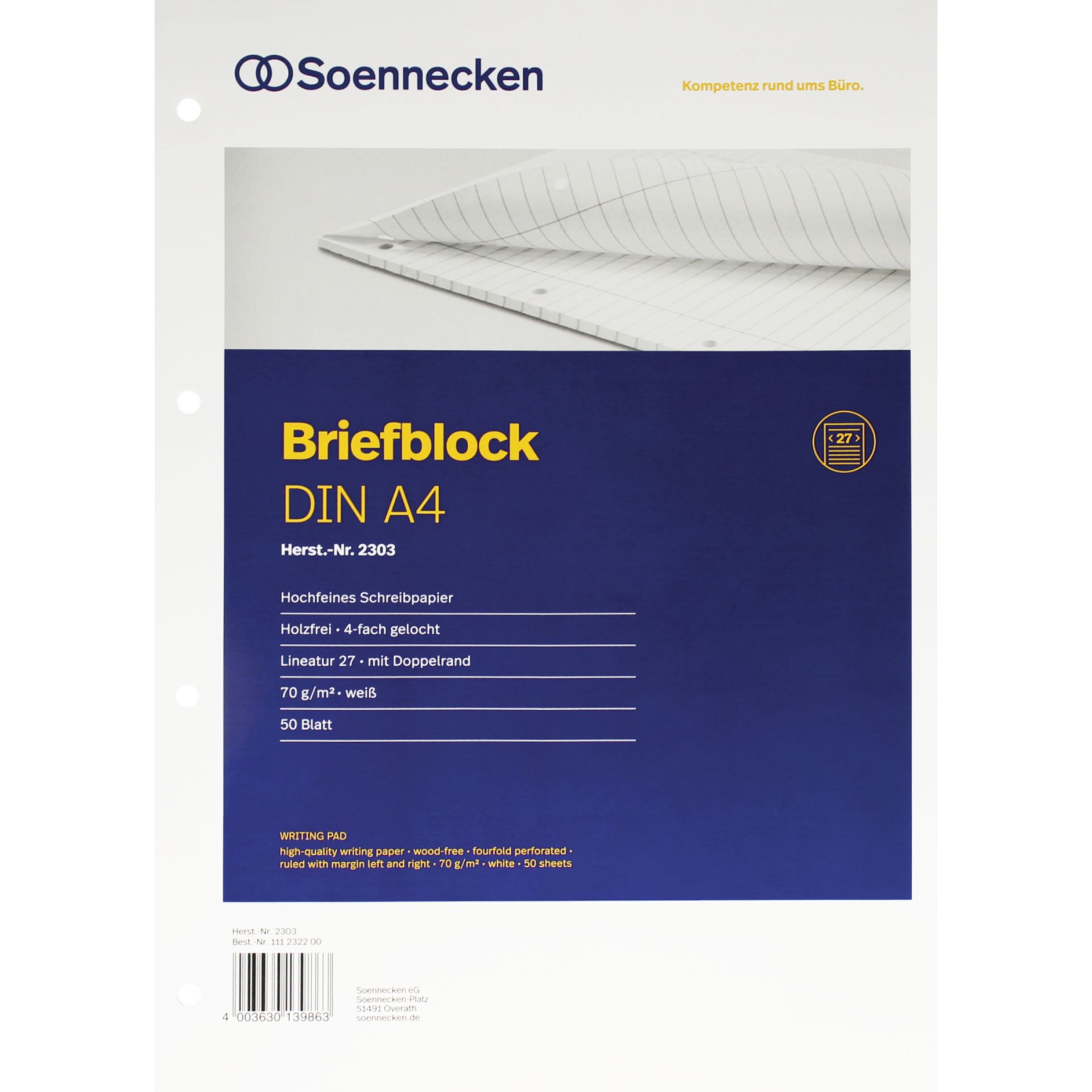 Briefblock DIN A4 gelocht Lineatur27 liniert 50Blatt