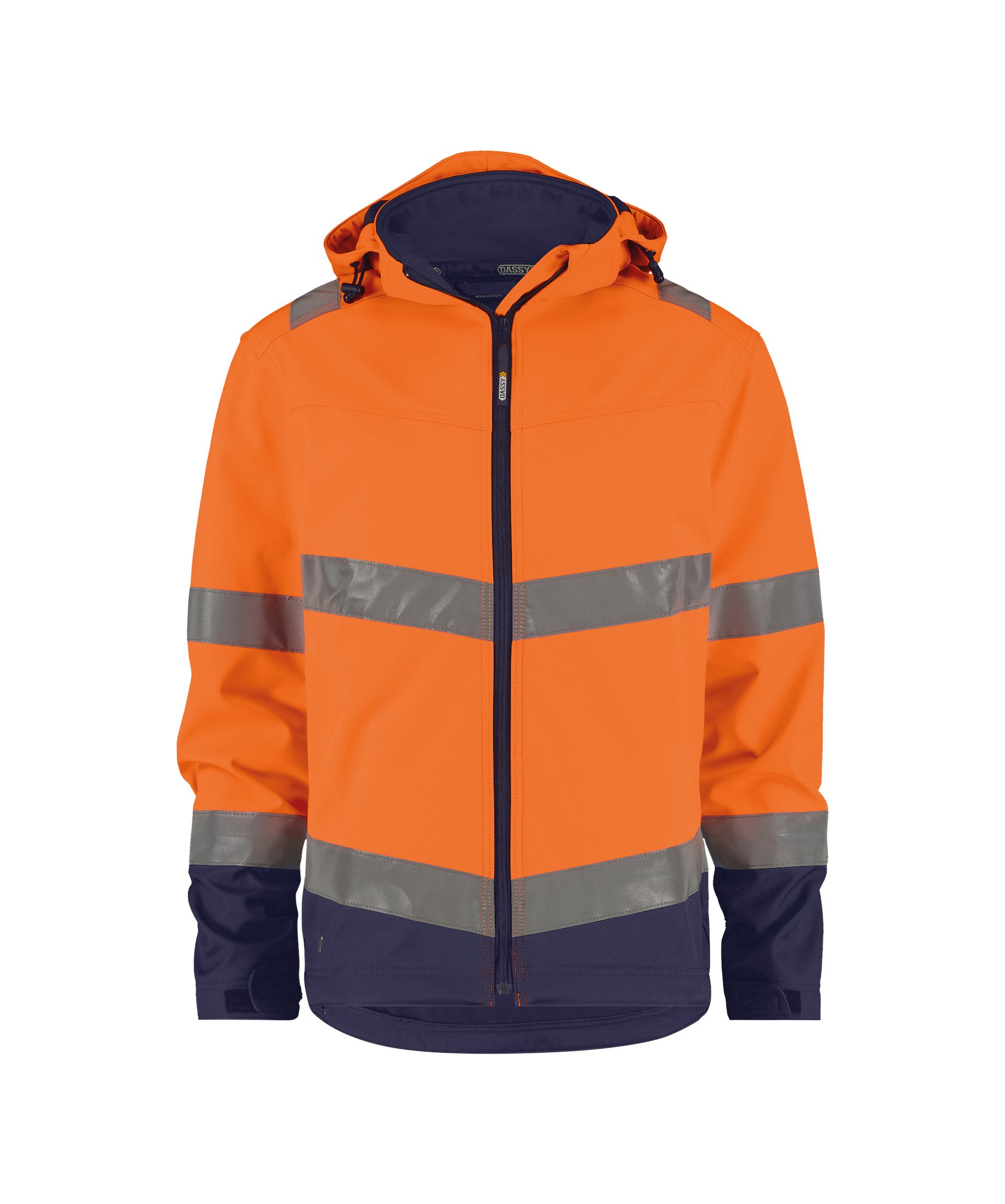 DASSY® Malaga - Warnschutz Softshell-Jacke - neonorange/dunkelblau, Gr. XL