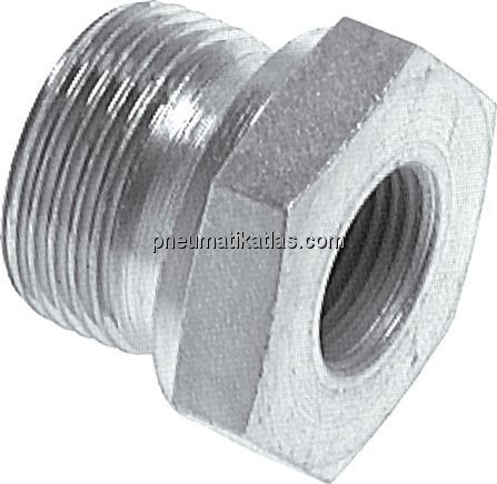 Hydraulik-Reduzierung G 1/8"(AG)-G 1/4"(IG), Stahl verzinkt, Elastomerdichtung