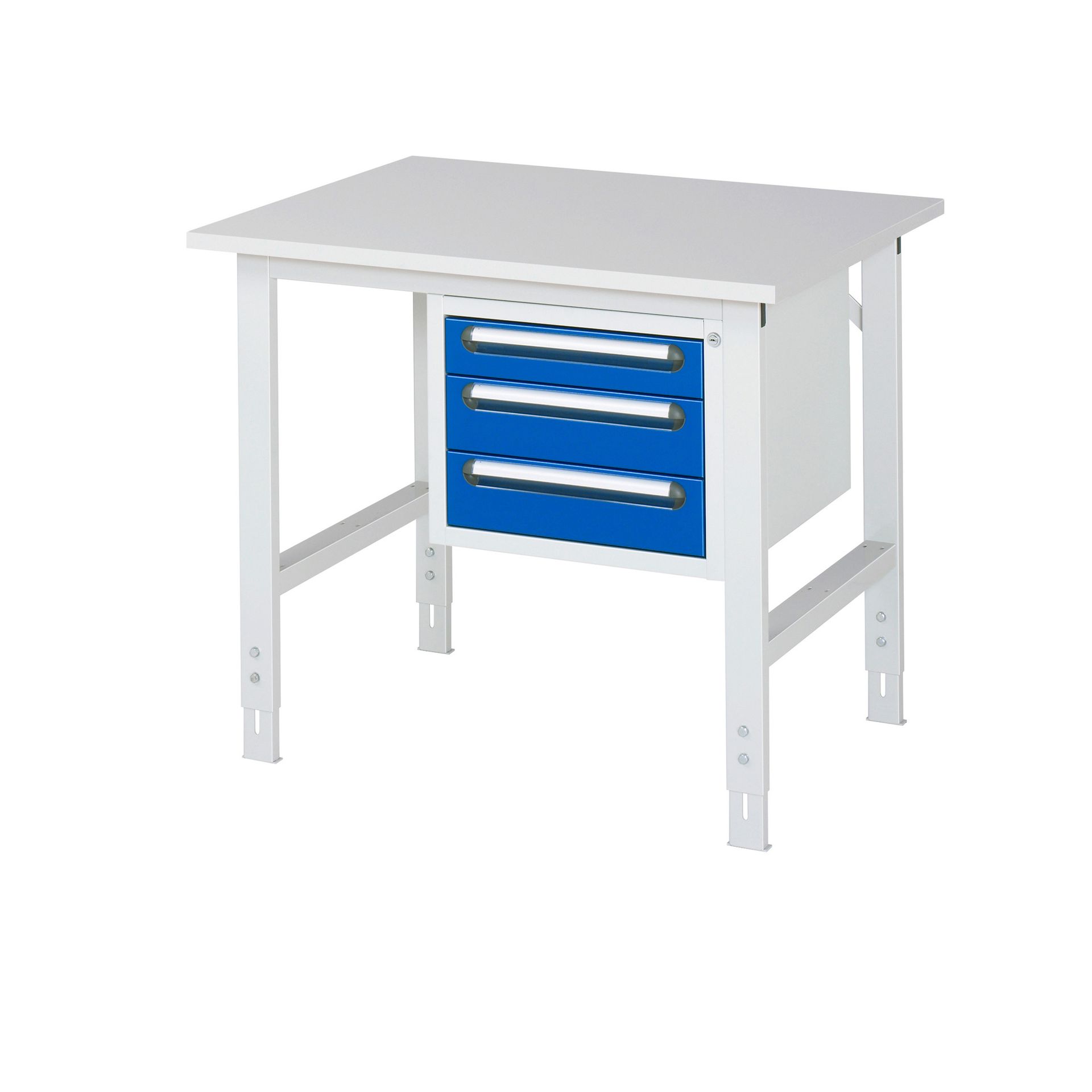 Arb.Tisch 1000x800x760-1080 3xSchub M-Platte 22mm lgr/ebl