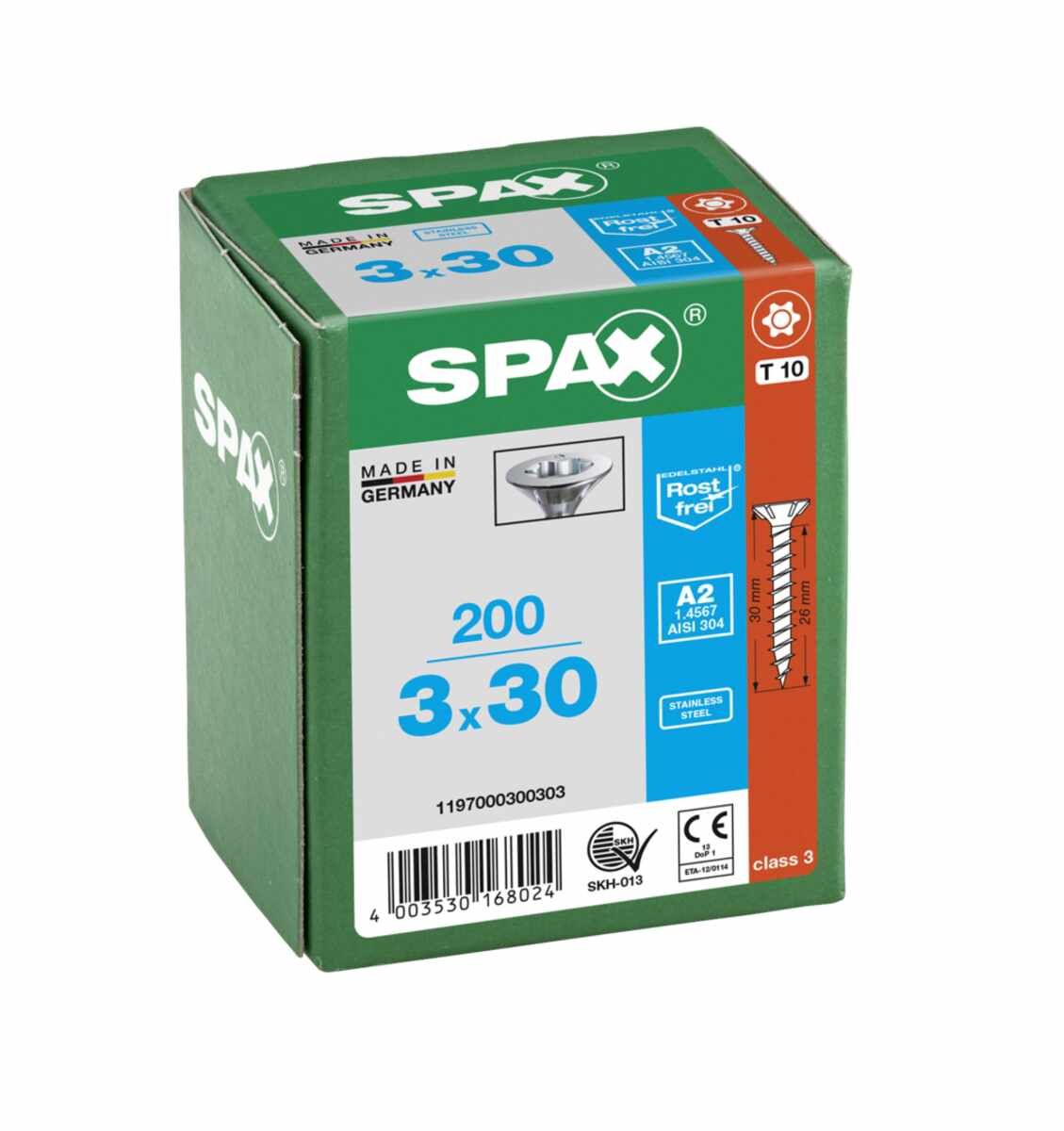 Spax Schrauben Fl/V2A 3,0X30 Vpe200