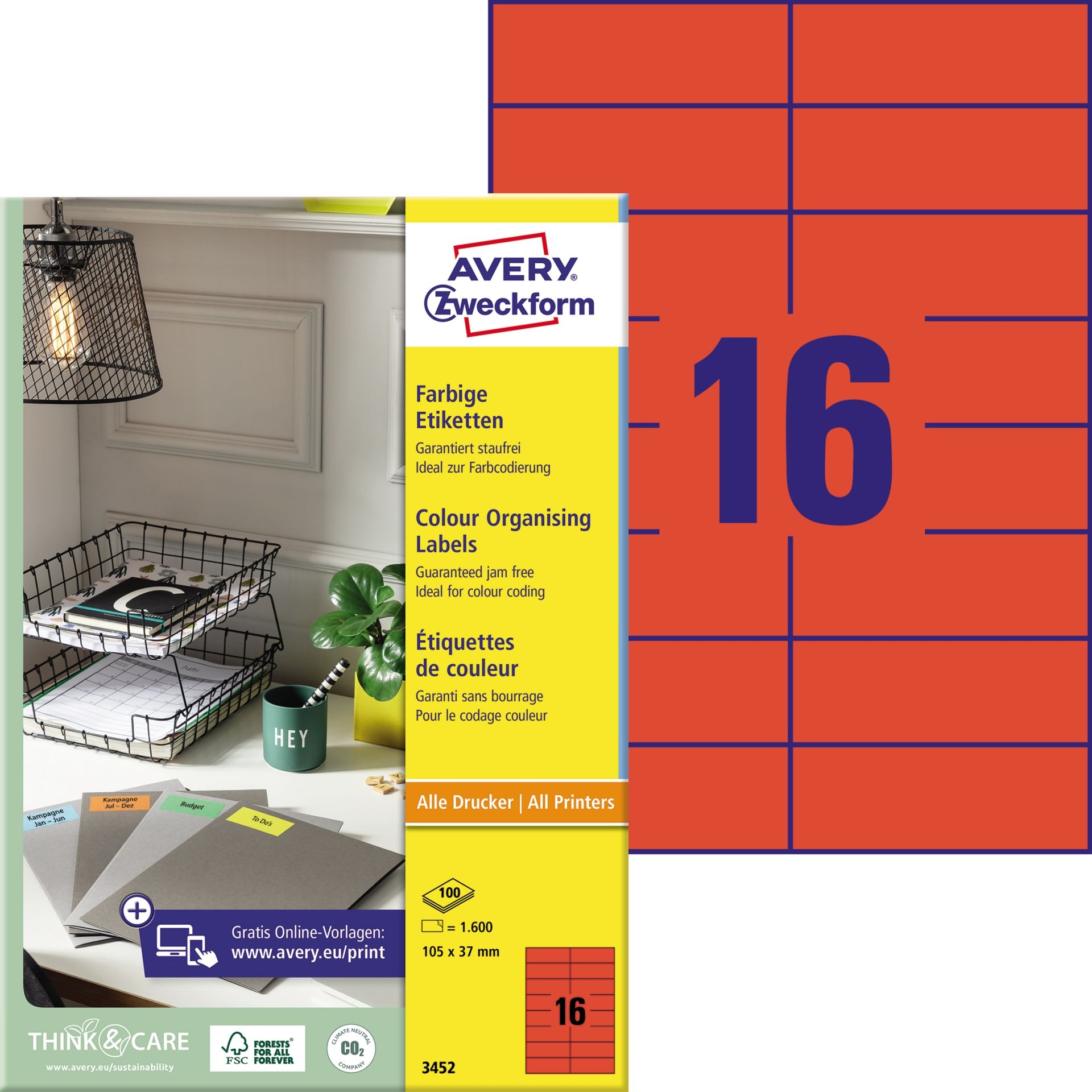 Universaletikett 105x37mm rot 1600 St./Pack.