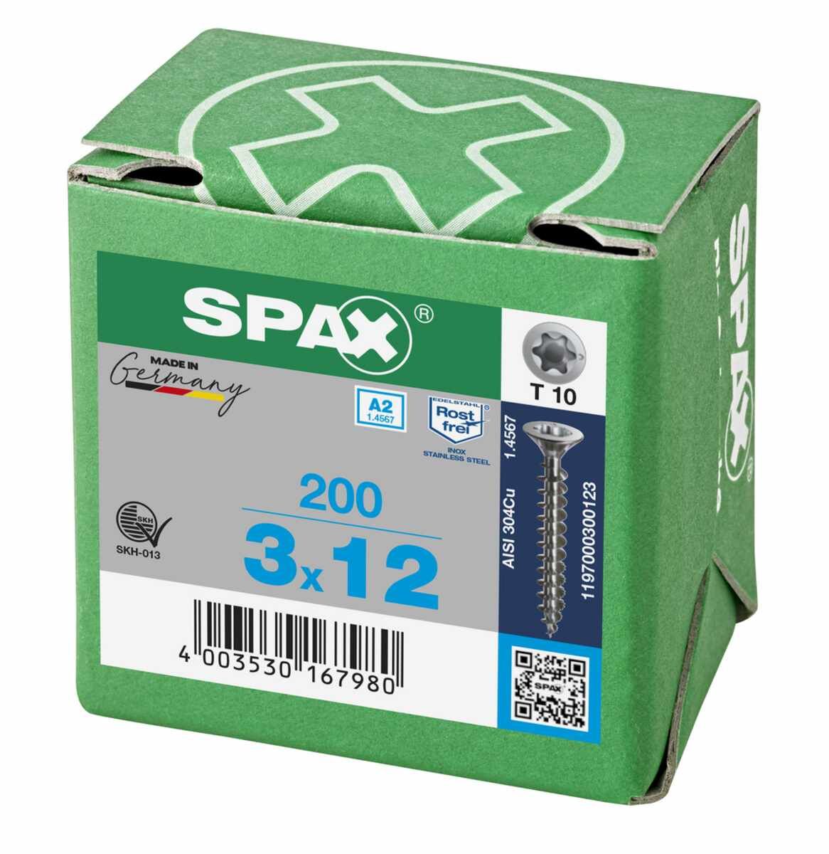 Spax Schrauben Fl/V2A 3,0X12 Vpe200
