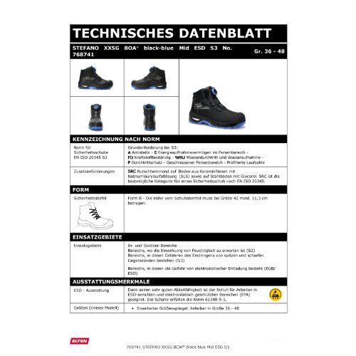 Sicherheitsstiefel STEFANO XXSG BOA® black-blue Mid ESD S3, Gr. 40