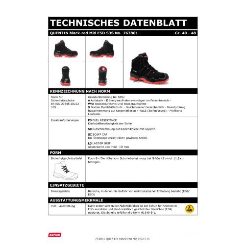ELTEN QUENTIN Sicherheitsstiefel Mid S3S ESD, Schwarz, Gr. 46