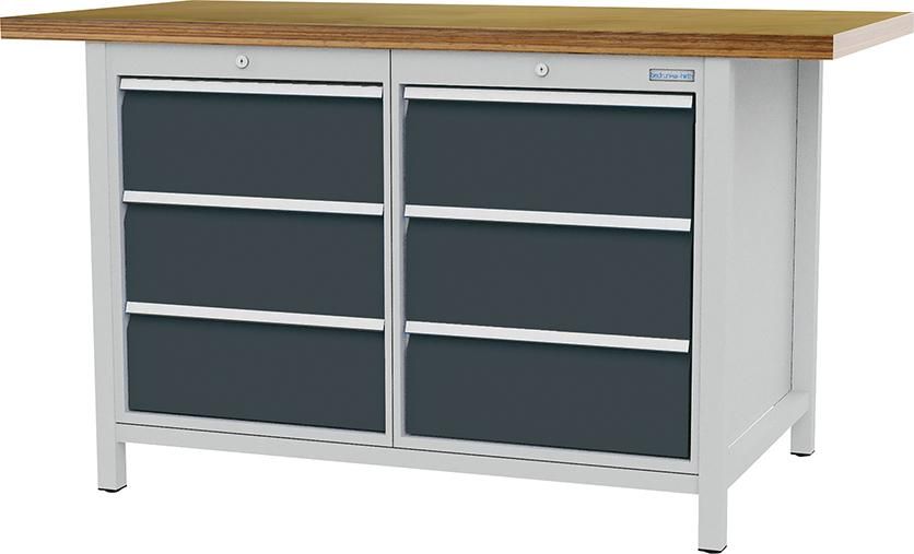 Kastenwerkbank buche MP 6 Schubladen 7035/7016 Traglast 1000kg B1500xT750xH859mm