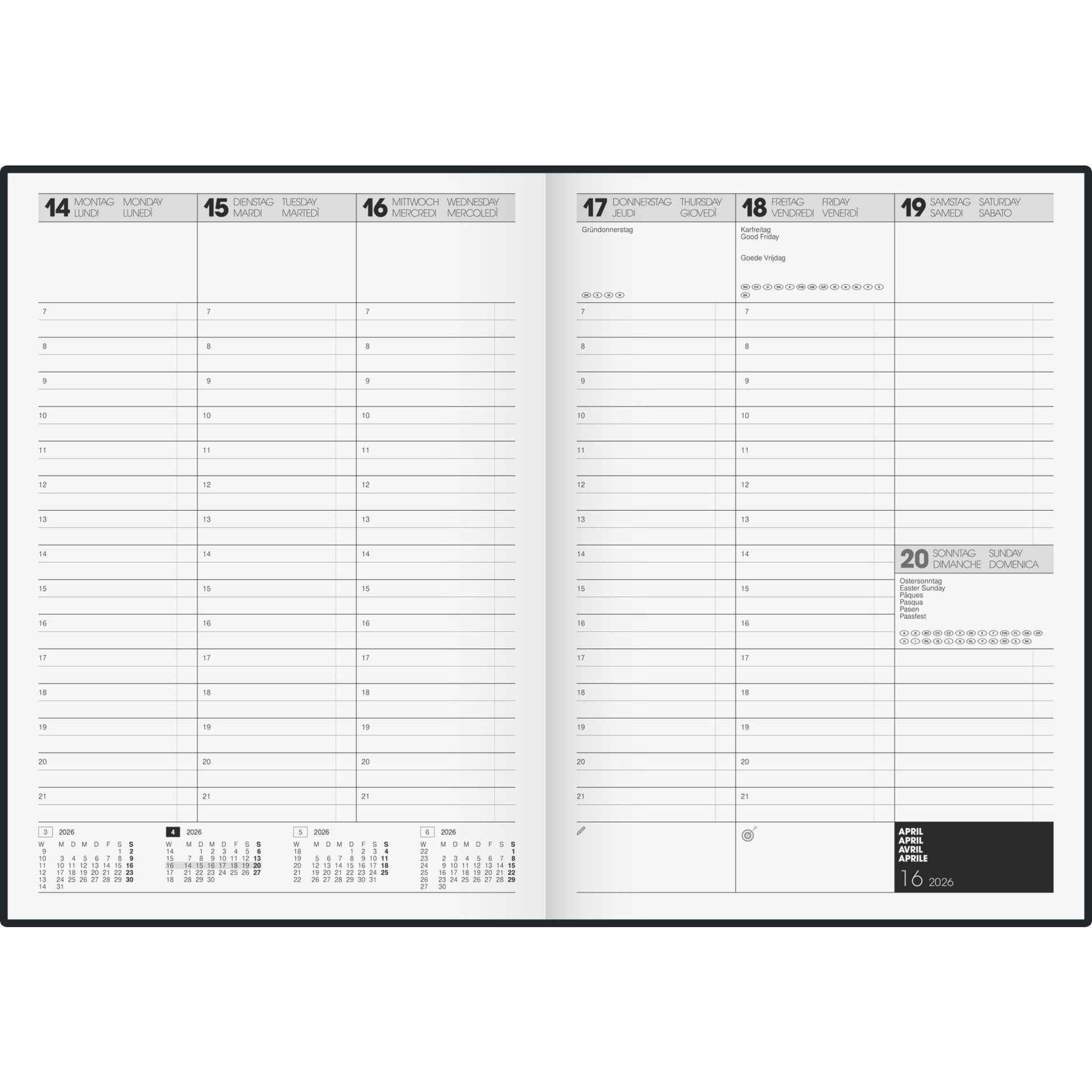 Buchkalender A4 1W/2S sw