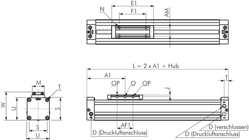 Kolbenstangenloser Zylinder,  Kolben Ø 18 mm, Hub 100 mm