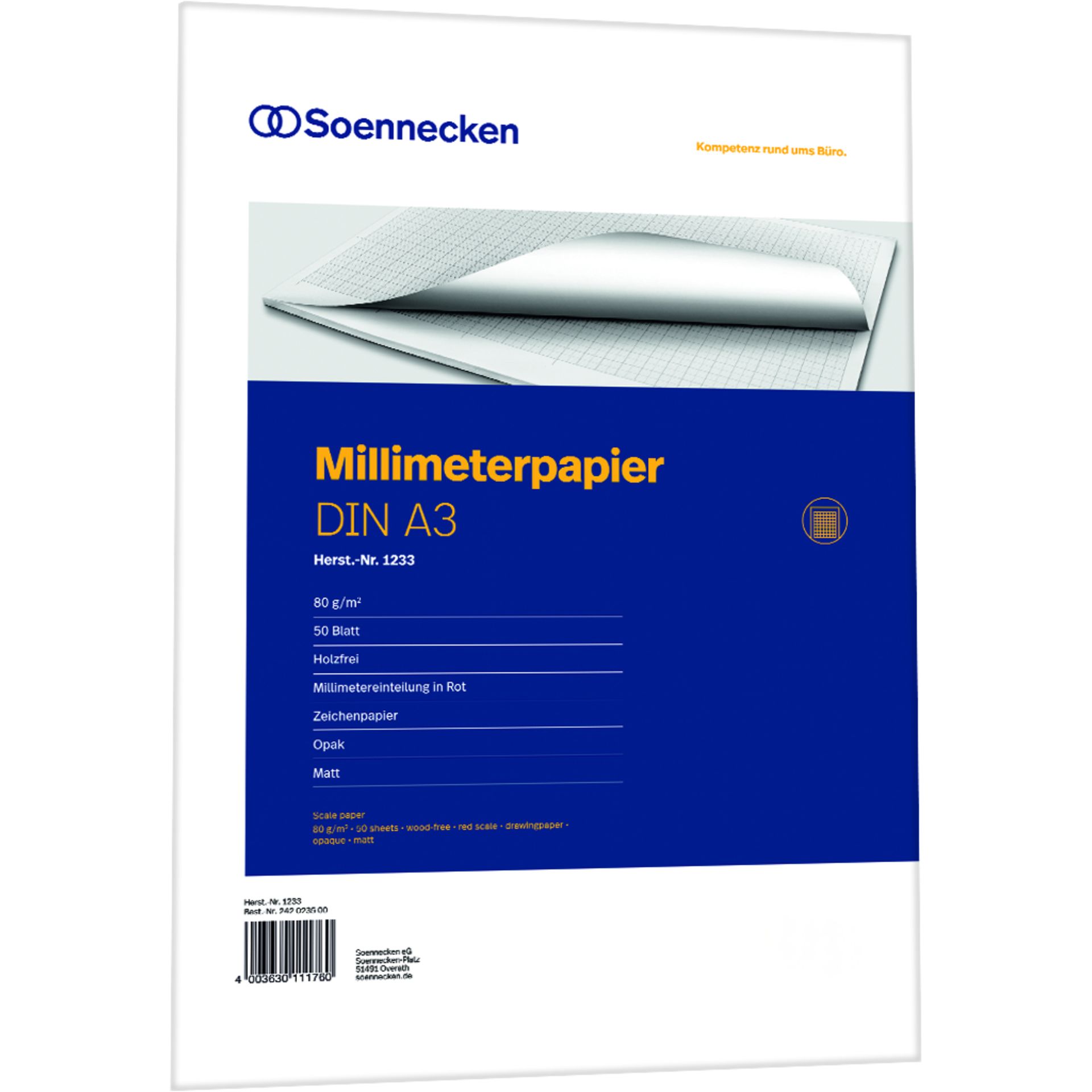 Millimeterblock DIN A3 Bücherpapier 50Blatt rot
