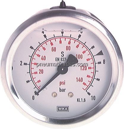 Glycerin-Manometer waagerecht (CrNi/Ms),63mm, -1 bis 0bar