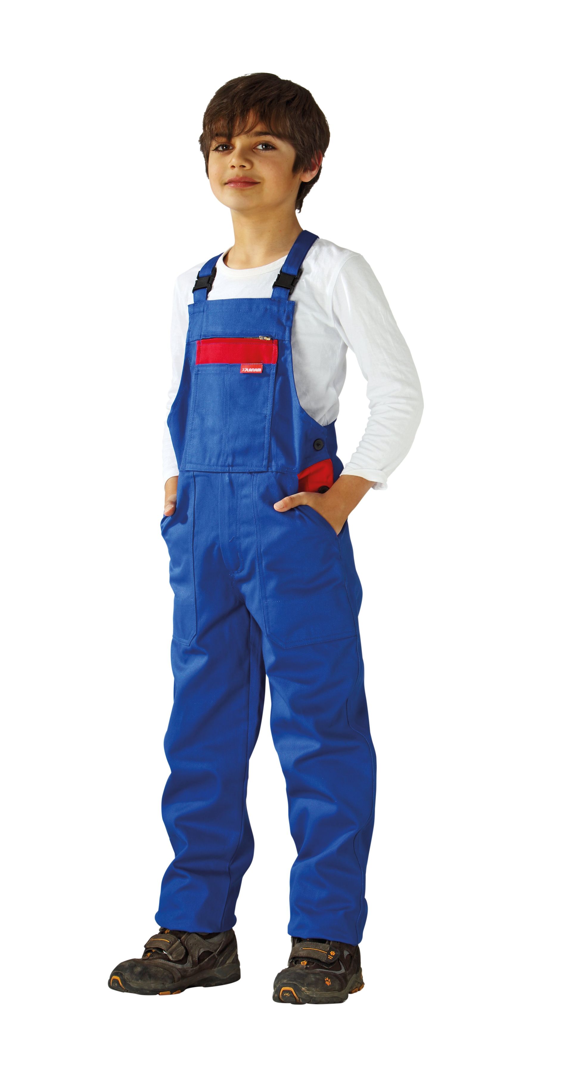 Planam Kids Latzhose BW 290, Kids kornblumenblau/rot Gr. 110/116