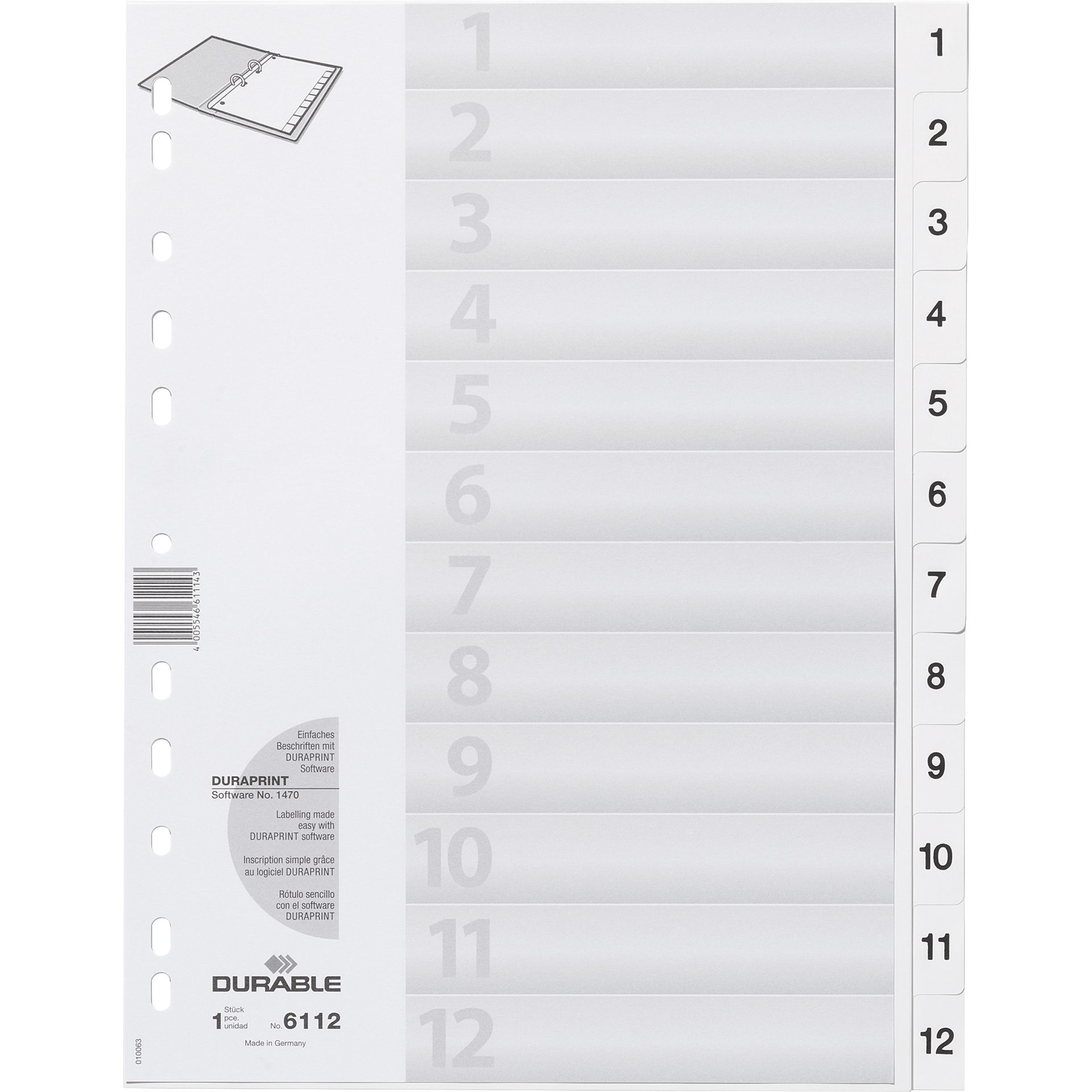 Ordnerregister DIN A4 1-12 geprägte Taben ws