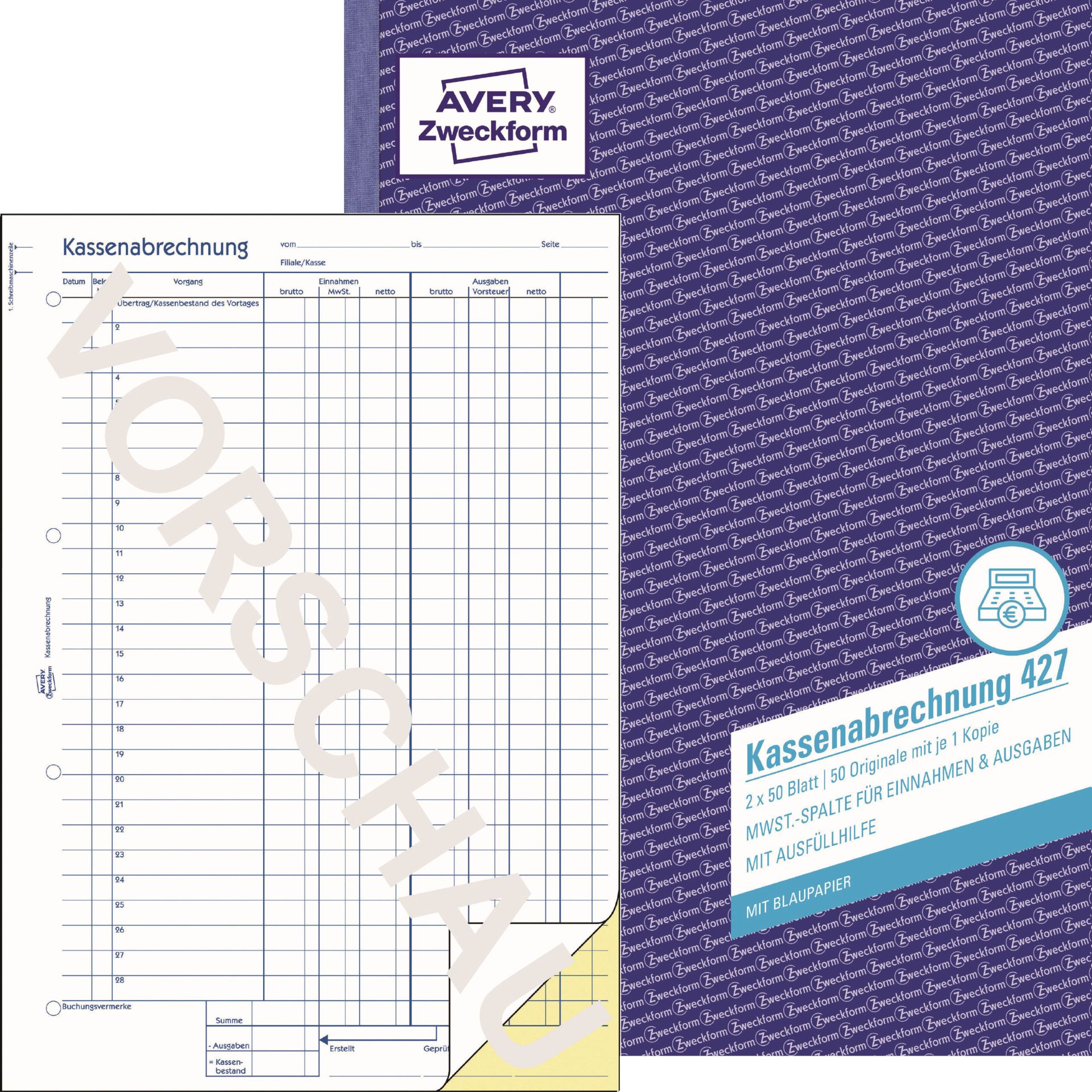 Kassenabrechnung DIN A4 2x50Blatt