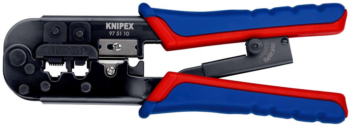 KNIPEX 97 51 10 Crimpzange für Westernstecker mit Mehrkomponenten-Hüllen brüniert 190 mm