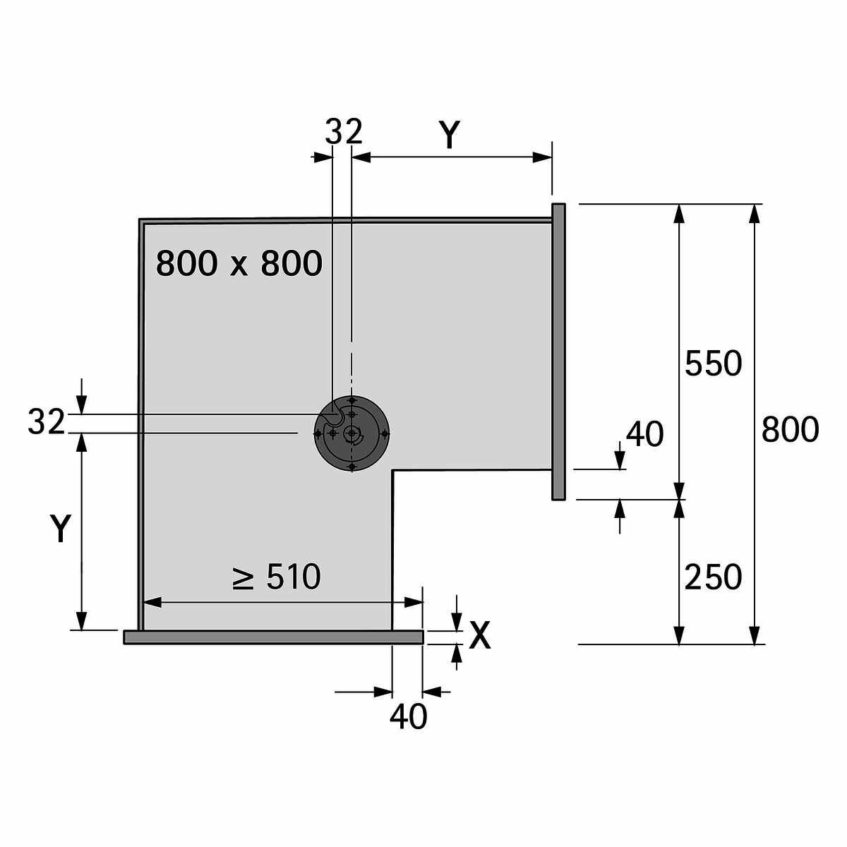 Falttür Eckschrankdrehbeschlag Revo 90°, silber