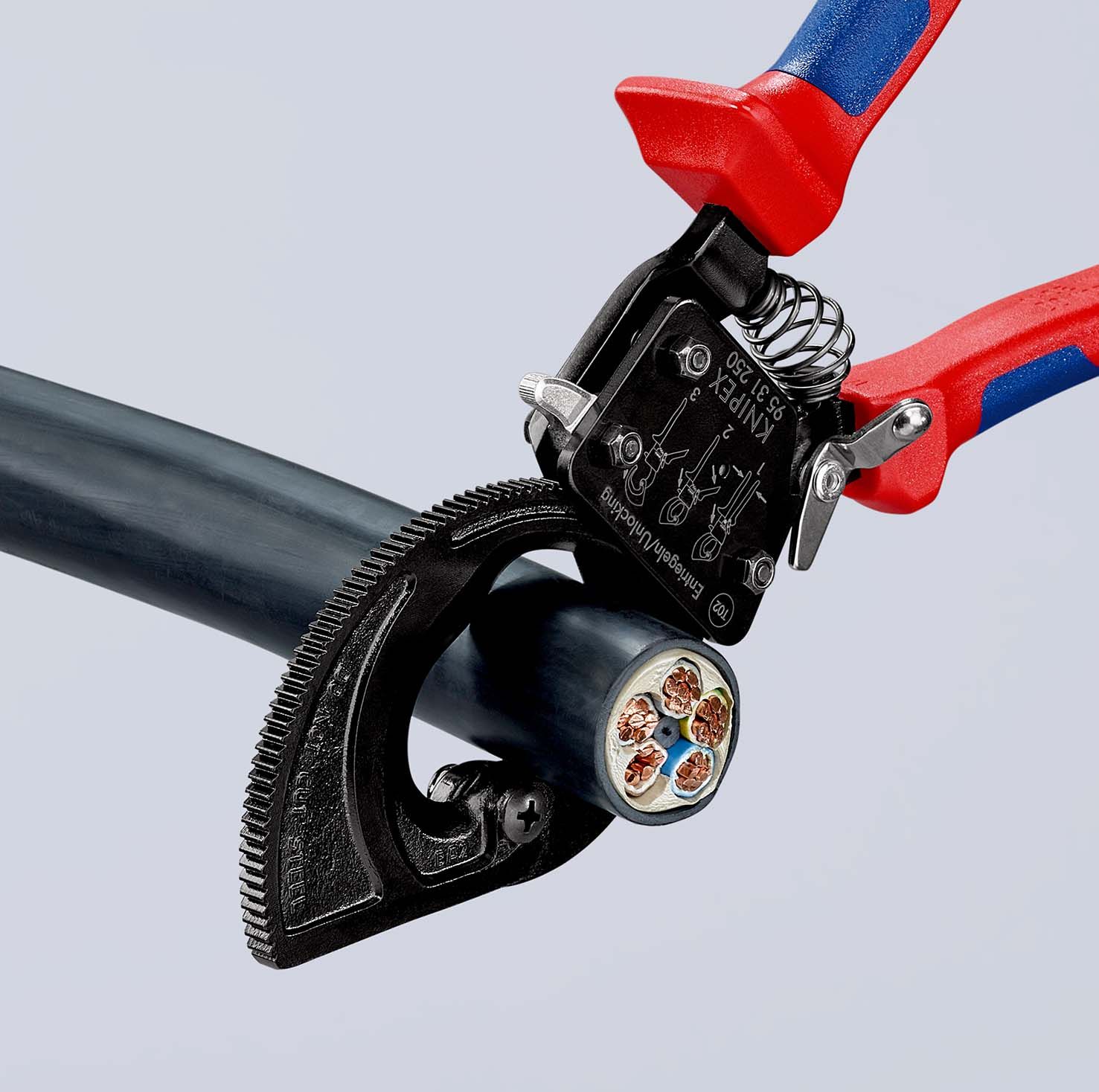 KNIPEX Kabelschneider (Ratschenprinzip) mit Mehrkomponenten-Hüllen