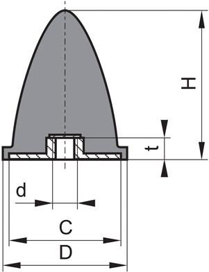 Gummi-Metall-Puffer parabelförmig Typ E D10xH10 M4 NR57