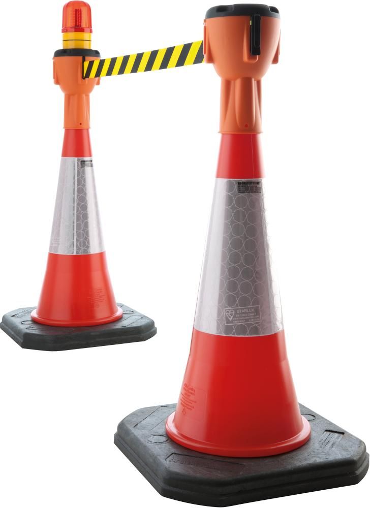 Leitkegelaufsatz orange, Gurt gelb/schwarz diag.gestreift 9m