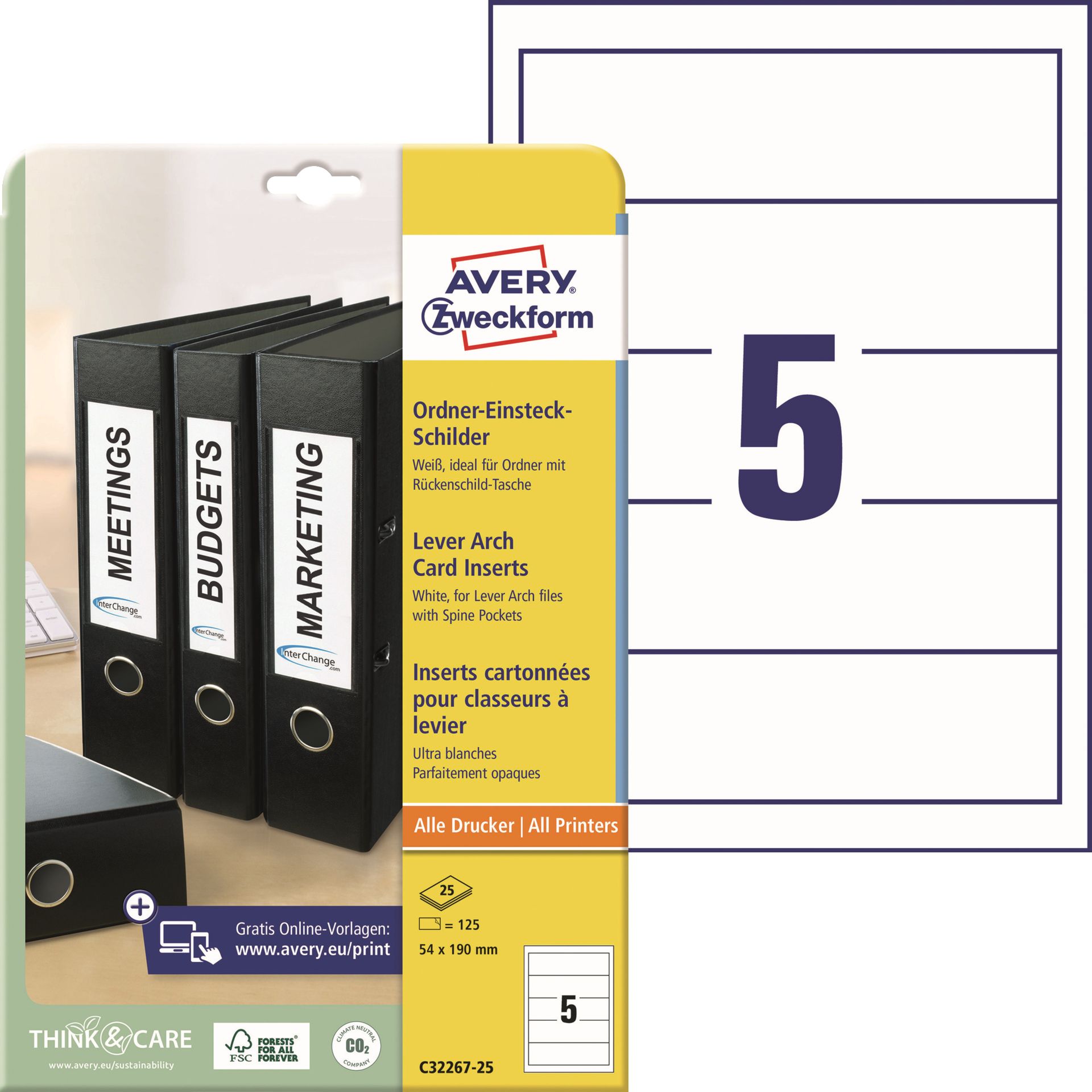 Einsteckrücken- schild weiß 125 St./Pack.