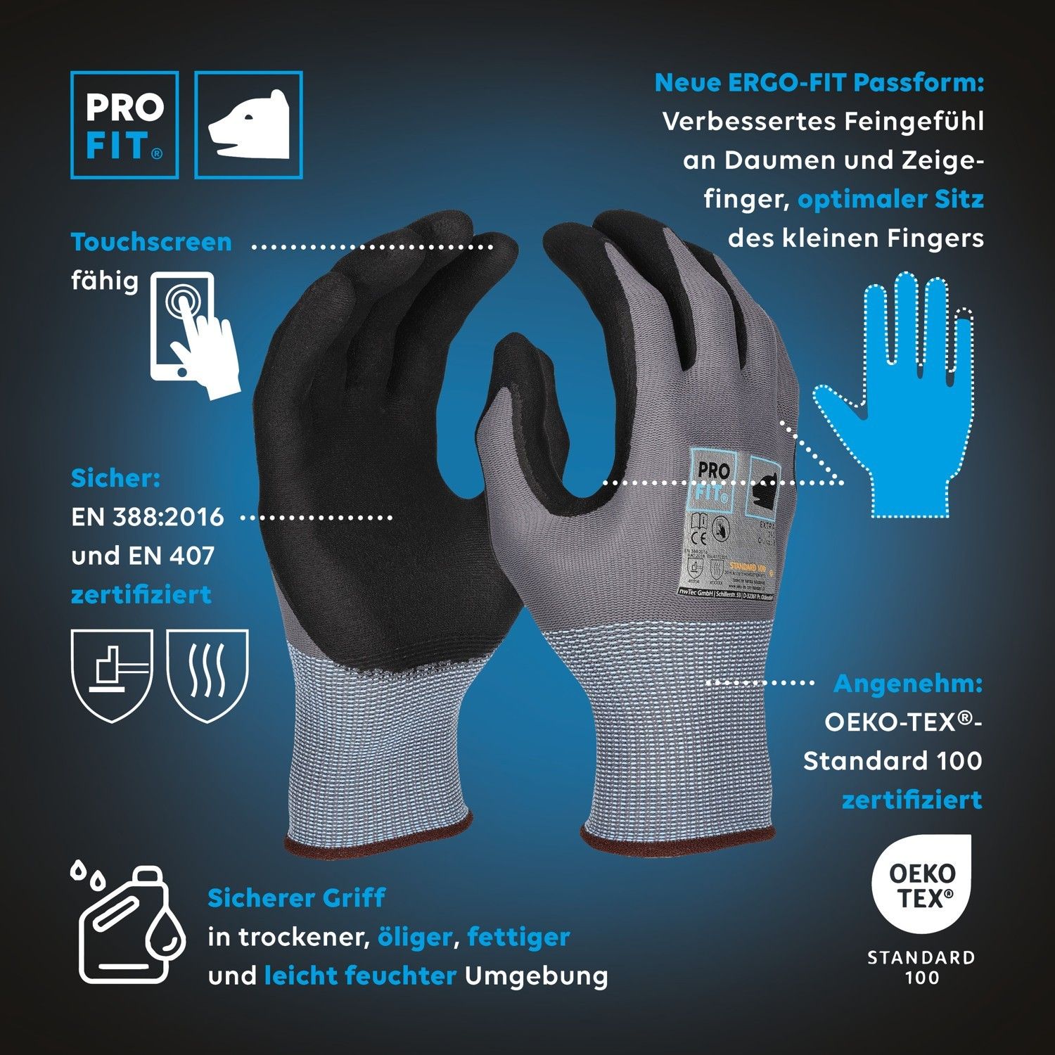 Nitril Handschuhe "Extra",Nitrilschaum, grau/schwarz 10