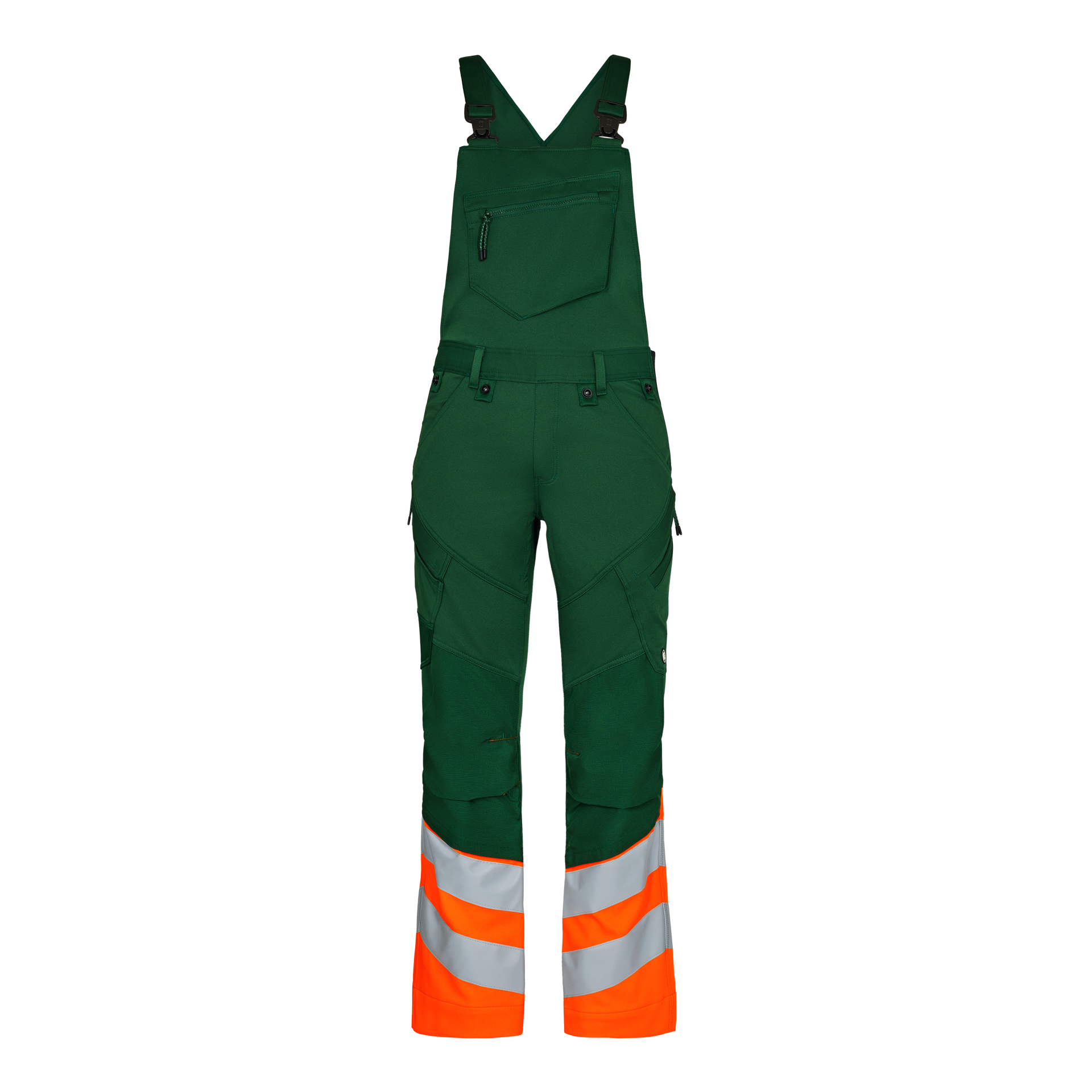 Safety Latzhose mit 2-Wege-Stretch Grün/Orange, Gr. 42