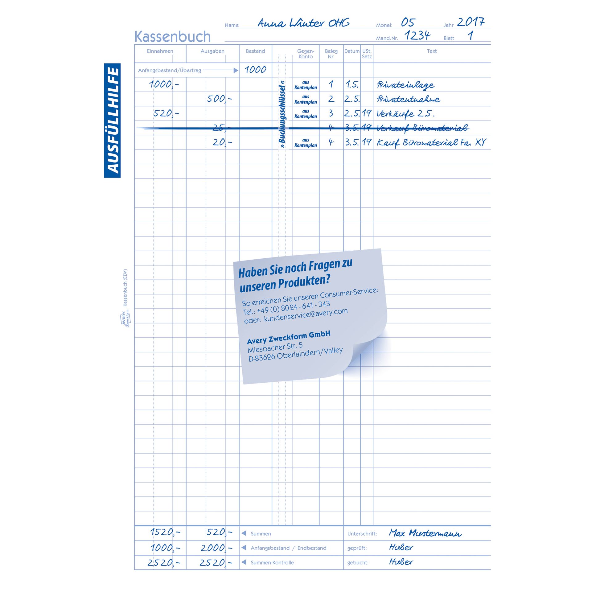 Kassenbuch DIN A4 100Blatt